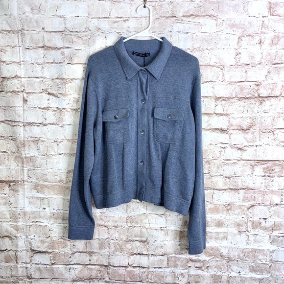 Peruvian Connection Trompe L'Oeil Cardigan Sweater in Shale Blue Size XL NEW - Picture 2 of 8